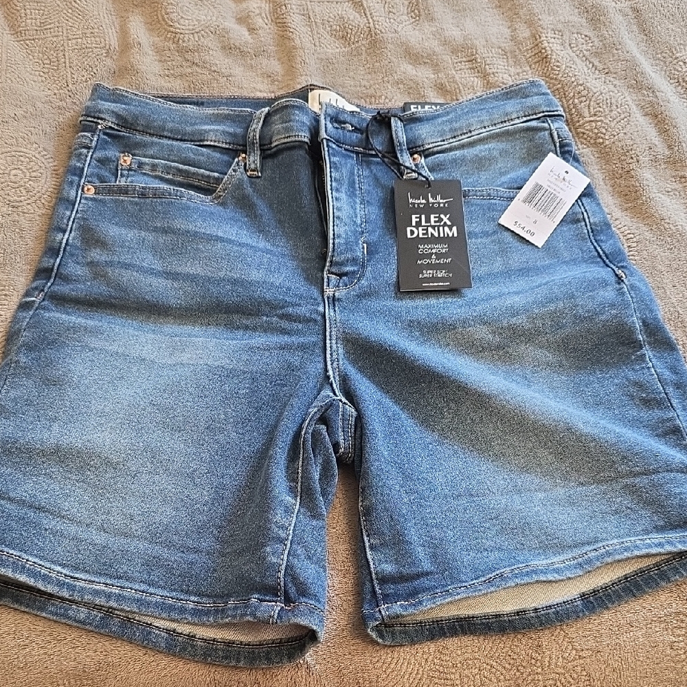 Nicole Miller Flex Denim Jean Shorts - Blue